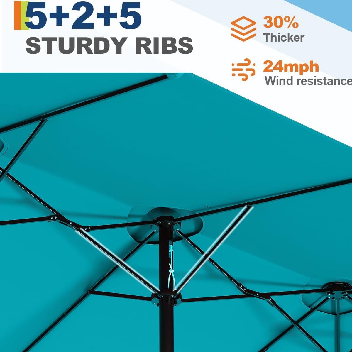 WildBreak Triple Size Large Patio Umbrella, with Crank Handle, Double-Sided, 13' x 6.5', Green