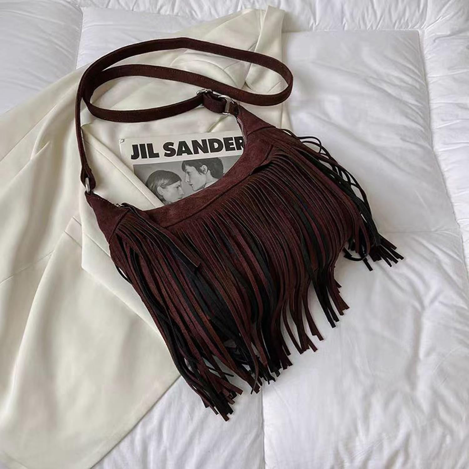 Women Fashion Fringe Purse Crossbody Bags Vegan Suede Hippie Tassel Hobo Shoulder Bag Vintage Handbags