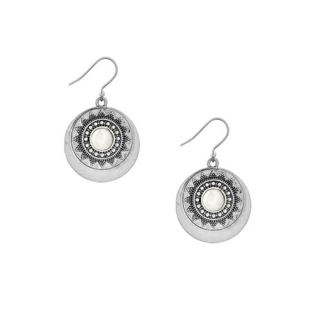Silvertone Freshwater Pearl Circle Drop Earrings
