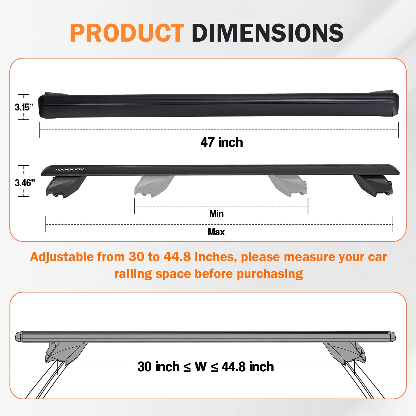 COWVIE 47" Pro Universal Roof Rack Cross Bars with keyed Locks Fully Assembled- Fit Raised Rails, Black