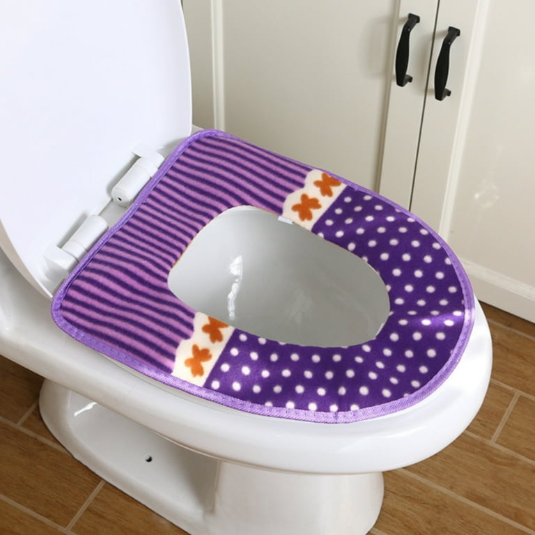 Soft Bathroom Padded Toilet Seat Stretchable Fibres Easy to Fit Cushioned Cover Comfortable and Washable Toilet Seat Purple