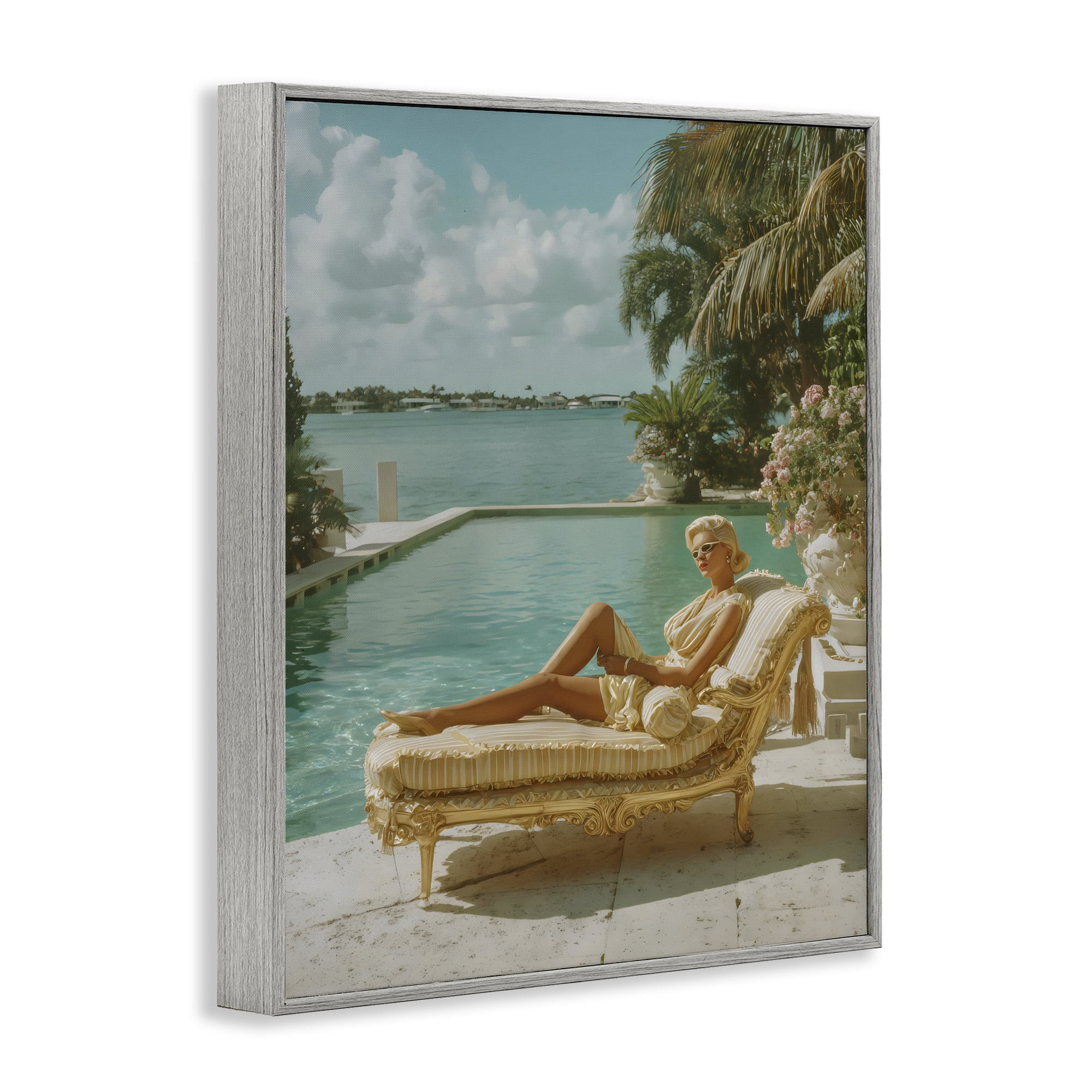 Stupell Industries Vintage Poolside Woman Gray Framed Giclee Art, design by Franklyn Gregory