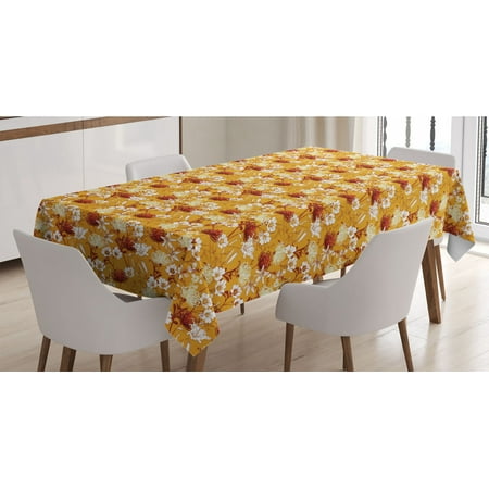 

Botanical Tablecloth Bunch of Blooming Flowers Garden Lily Daffodil Iris Magnolia Field Yard Rectangle Satin Table Cover for Dining Room and Kitchen 52 X 70 Apricot Rust White by Ambesonne