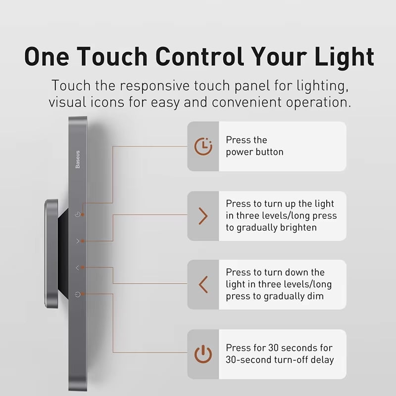 Baseus Magnetic Hanging Desk Lamp, Rechargeable LED, Continuous Dimming, for Reading, Study, Work, Eye Protection