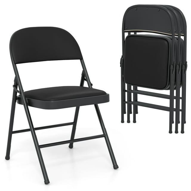 Gymax 4PCS Folding Chairs w/ Metal Frame PVC Leather Stackable Chairs for Indoor