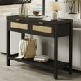 thumbnail image 3 of Surmoby Console Table with 2 Rattan Drawers,Boho Wood Entryway Table Hallway Table Sofa Table with Open Storage Shelf for Living Room,Foyer and Corridor,Black Oak, 3 of 10
