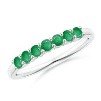 Angara Rings - Natural Emerald Half Eternity Wedding Ring in 14K White Gold for Women (Size-2.5mm) | May Birthstone Jewelry, Birthday, Anniversary, Jewelry Gift for Women