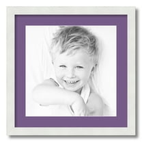 ArtToFrames 18x18" Matted Picture Frame with 14x14" Single Mat Photo Opening Framed in 1.25" Satin White Frame and 2" Grape Mat (FWM-3966-18x18)