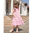 thumbnail image 6 of Arshiner Girls Dress Summer Flutter Sleeve Flared Tiered Swing Pleated Midi Cotton Casual Sundress with Pockets, 6 of 6