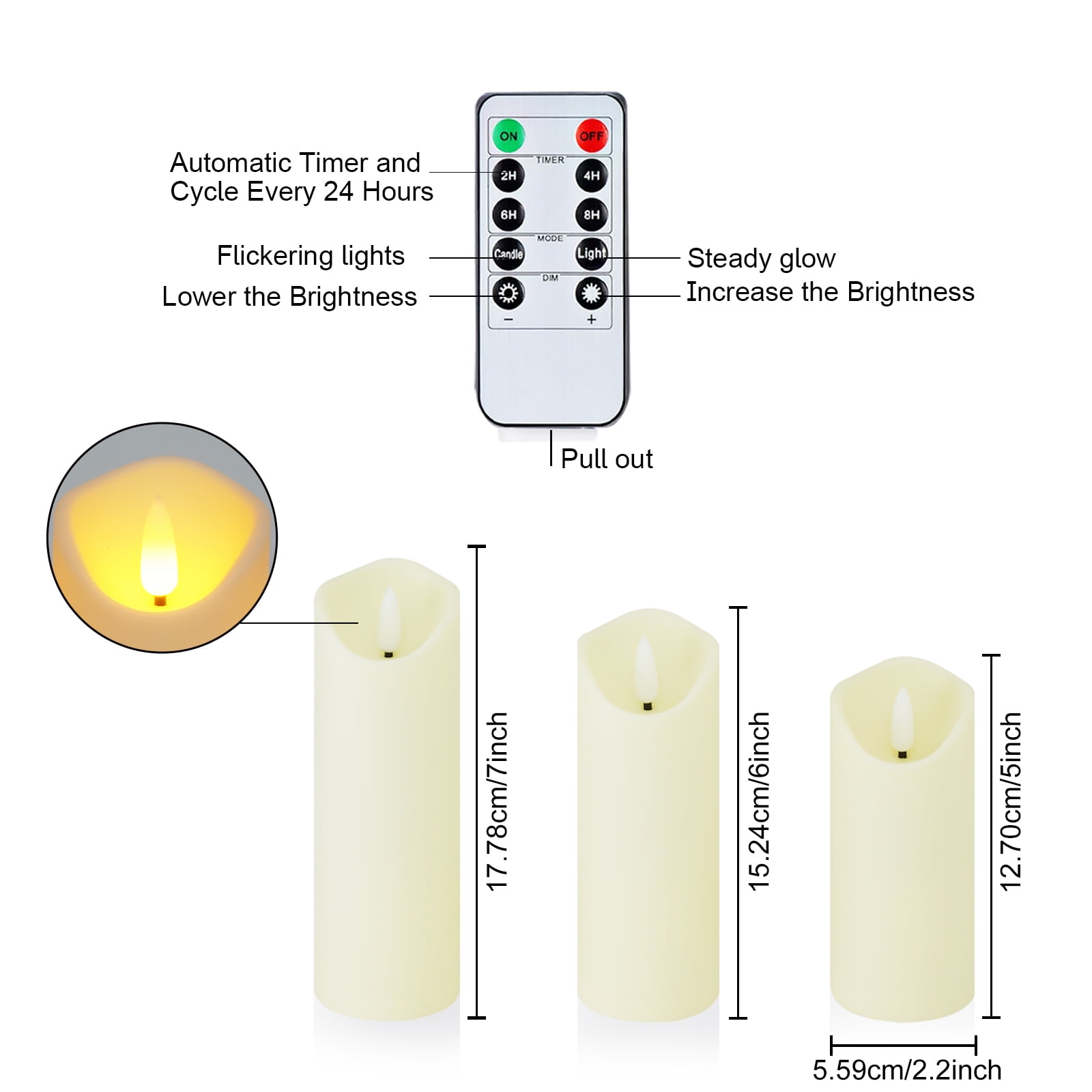 Homemory Flameless Pillar Candles Frosted Plastic LED Battery Operated Remote Control Timer 8-Count