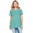 thumbnail image 1 of Woman Within Women's  Plus Size Short-Sleeve Cold-Shoulder Tee Shirt - 30/32, Azure Blue, 1 of 5