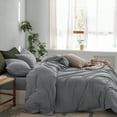 thumbnail image 6 of MooMee Duvet Cover Set Queen 100% Washed Cotton Twill Ultra-Soft Breathable Linen Like 3-Piece (Polar Grey, 90"x90"), 6 of 7