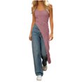 thumbnail image 4 of Craaazy Sleeveless Maxi Tank Tops for Women Slim Fit Square Neck Side Ruched Asymmetrical Split Hem Solid Color Long Blouse for Spring Summer Beach Daily Dating Wear, 4 of 8