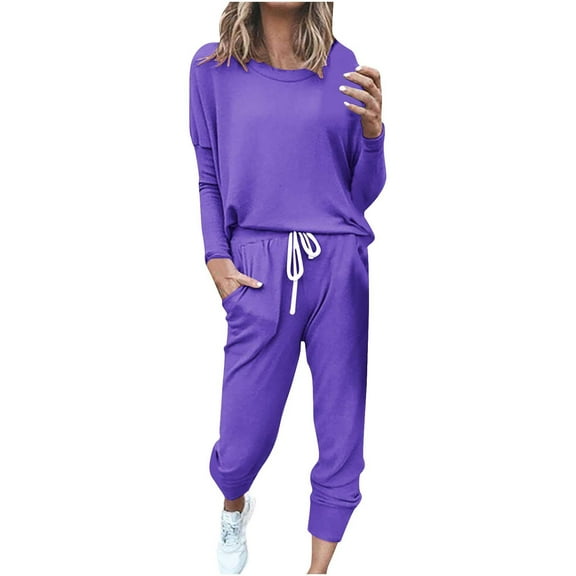 Aofany Fall Women Fashion Solid Color Sweat Shirt Top And Pant Tracksuit Sport Suit
