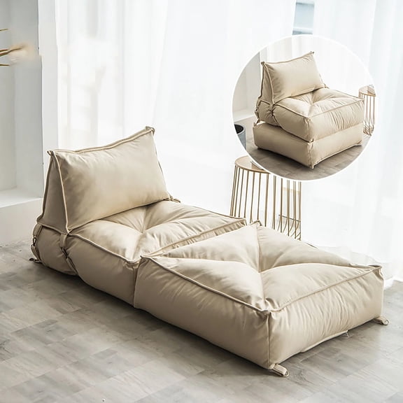 BEJOLO 2-in-1 Convertible Sofa Bed & Bean Bag Chair, Foldable Sleeper for Living Room, Bedroom, Office | Reclining Back, Space-Saving Design, White
