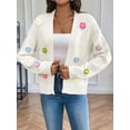 thumbnail image 4 of Women'S Cropped Cardigan Sweaters Boho Crochet Floral Embroidery Oversized Open Front Knit Sweater Outwear White M, 4 of 8