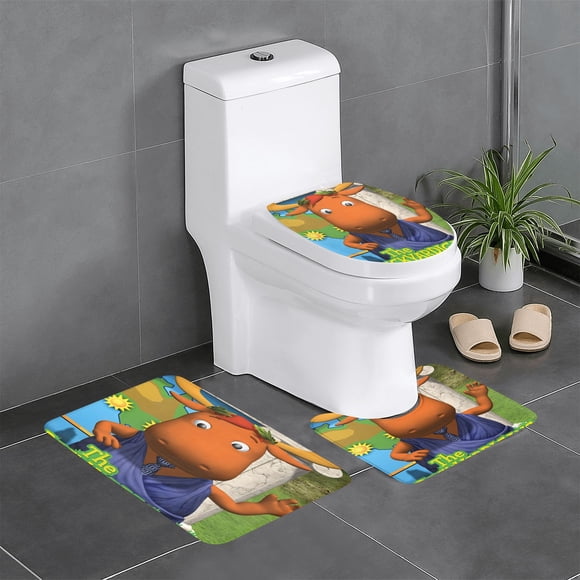 Los Backyardigans Juego de 3 alfombras de baño de coral fleece: tapete de baño + alfombra de inodoro en forma de U + funda de tapa de inodoro en forma de O