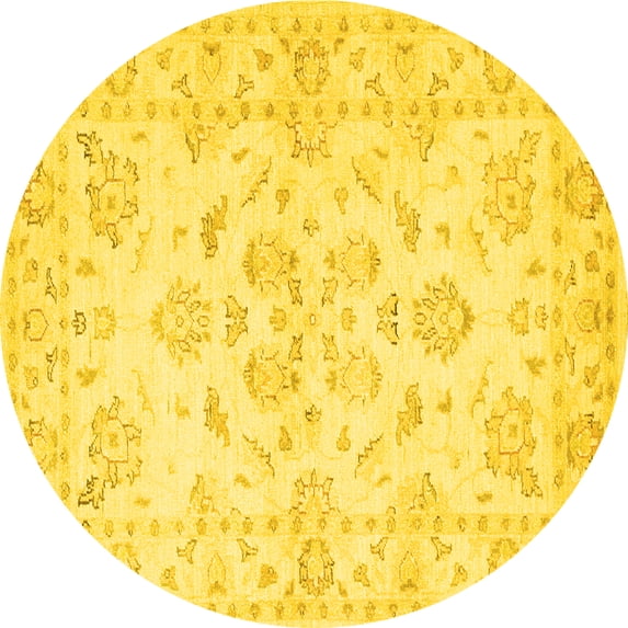 Ahgly Company Machine Washable Indoor Round Persian Yellow Traditional Area Rugs, 6' Round