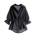 thumbnail image 4 of up to 60% off Gifts Usmixi Womens Tops Fashion ELastic Waist Flowy Hem Button Down Plus Size Pullover Tunic Tops Fall Casual Solid V-Neck 3/4 Sleeve Blouses Shirts Black XXXL, 4 of 4