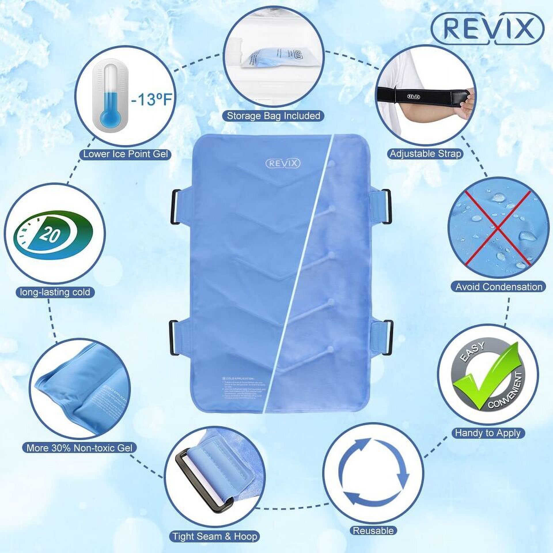 REVIX Full Back Ice Pack Reusable Gel Cold Pack for Joint Muscle Pain with Strap, XXL REX119