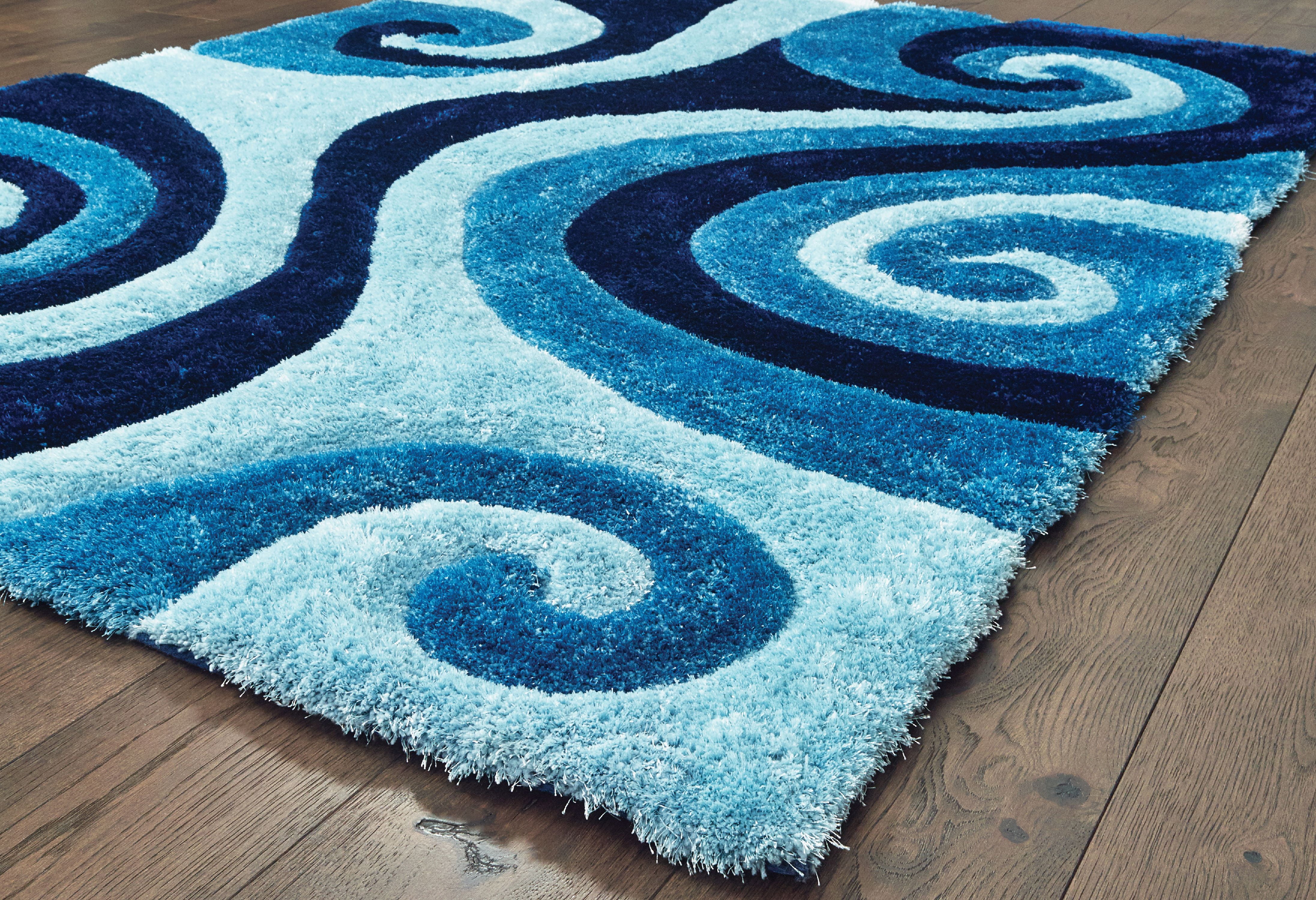 United Weavers of America Swirl Shag Contemporary Area Rugs, Blue