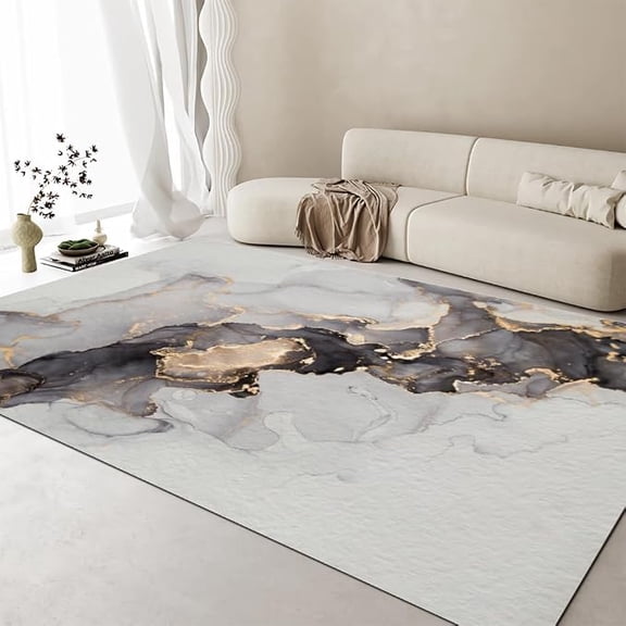Gray White Marble Area Rugs, Light Luxury Simple Art Soft Washable Carpet, Upholstery Rug with Non-Slip Backing for Kids Boys Girls Bedroom Living Room Dining Room 4 x 6ft