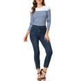 thumbnail image 2 of MODA NOVA Junior's Contrast Color Long Sleeve Striped T-Shirt, 2 of 6