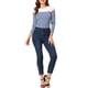 thumbnail image 2 of Blusa de mujer INSPIRE CHIC de rayas, bloque de color, de manga larga, camiseta casual, L azul y blanco, 2 of 7