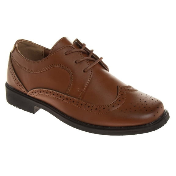 Josmo Boys Wingtip Oxford Lace Dress Shoes - Tan, 8