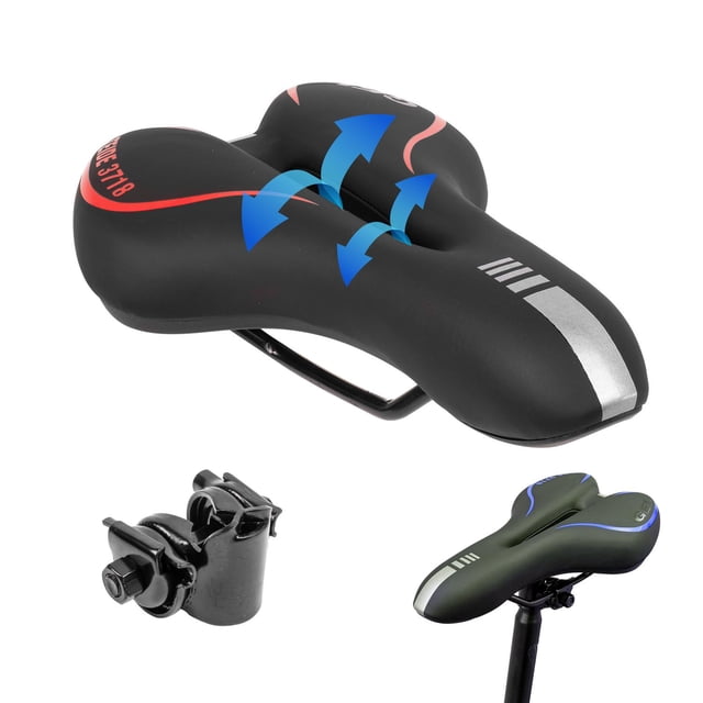 Asiento para bicicleta de gel antiperistático negro con vivos azules y rojos TL-2039 Gel Teide