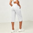 thumbnail image 4 of Textilo Women's Capri Pants Elastic High Waisted Side Slit Stretch Capri Pants with Pockets Straight Leg Button Pant Lightweight Summer Travel Workout Golf Yoga Clothes,White S, 4 of 6