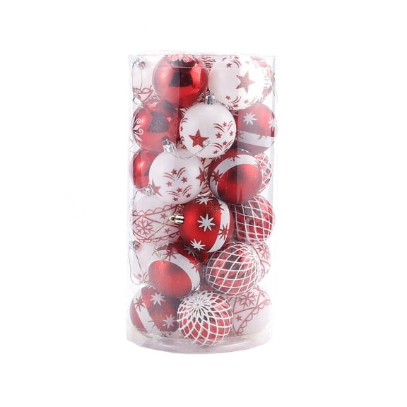 2026 Christmas Indoor Home Decor 30Pcs Christmas Balls Ornaments 6cm/2 36 Inch Red And White Shatterproof Christmas Tree Decorations Snowflake Star Printed Hanging Ball Baubles For Xmas Tree