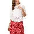 thumbnail image 1 of Unique Bargains Manches 3/4 Lanterne Femmes Semi-Transparente Rétro Hauts en Dentelle, 1 of 5