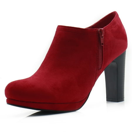 round toe high heel ankle boots
