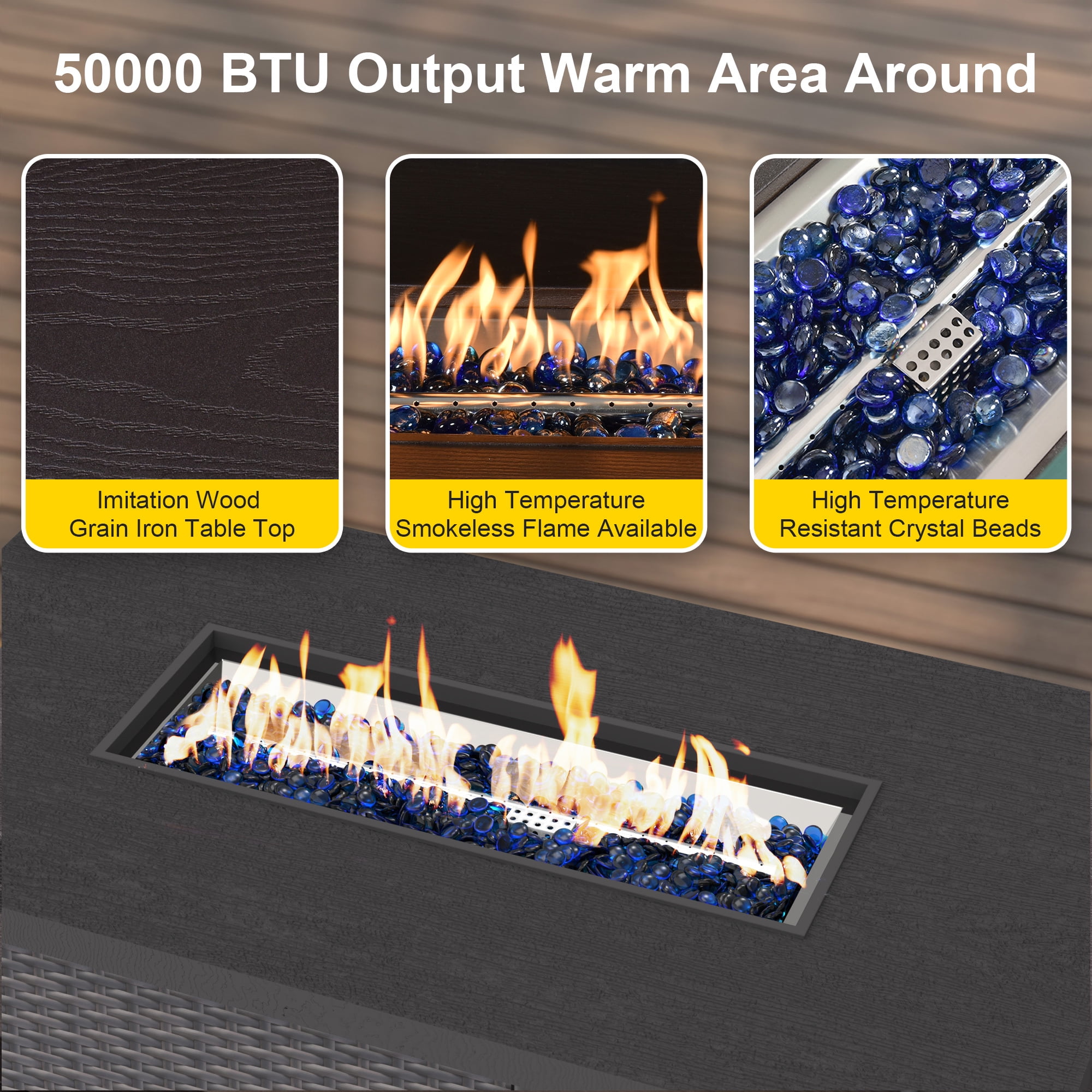 42" Propane Fire Pit, 50,000 BTU Auto-Ignition Gas Fire Pit Table, Outdoor Fire Tables with Lid and Glass Stone for Outside, Garden, Backyard