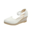 thumbnail image 2 of AXXD White Wedge Sandals for Women 6.5 Knitted Round Toe Buckle Sandals High Heel Summer Casual Baotou Back Empty Sandals, 2 of 7