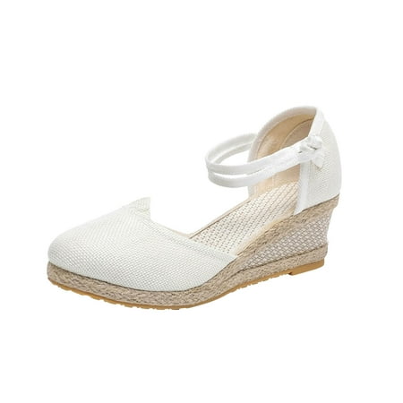 

Women s Wedges Shoes Ankle Strap Closed Toe Espadrille Wedge Heels Sandals Hessian Retro Casual Buckle Strap Platform Summer Shoes Ladies UK