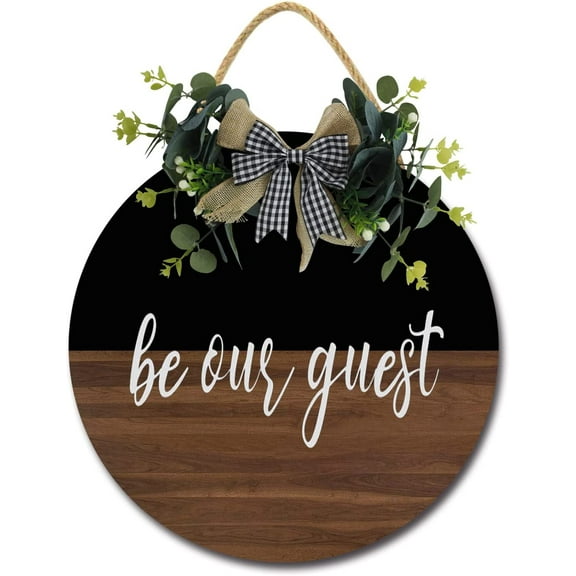 Eveokoki 12" Be Our Guest Wood Sign Welcome Front Door Spa Office Business Corporate Store Please Enter Door Wall Decor Hanger Door Plaque