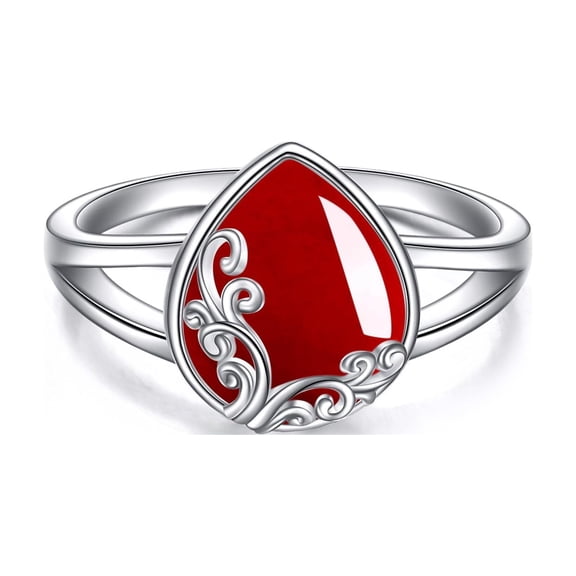 MYSTICPOEM Garnet Ring for Women Sterling Silver Red Garnet Filigree Band Ring Jewelry Gifts for Women 7 Size