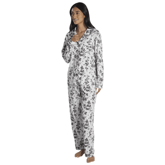 Born Long Sleeve Notch Collar Women's Pajama Set (Ivory Branched Flower, X-Large)
