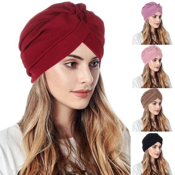 Beach Hats for Women Women Pre Tied Knot Turban Cap Headwrap Bamboo Linen Style Black One Size