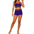 thumbnail image 2 of Conjuntos de bikini de color contrastante para mujer de 2 piezas, traje de baño de cintura alta con escote redondo, talla X-Large, azul oscuro y púrpura, 2 of 5