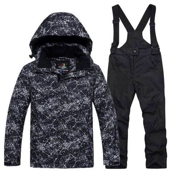 Gpaecead 6-14 Years Old Kids Girls Boys Ski Suit Outdoor Windproof Waterproof Warm Cotton Thickened Black