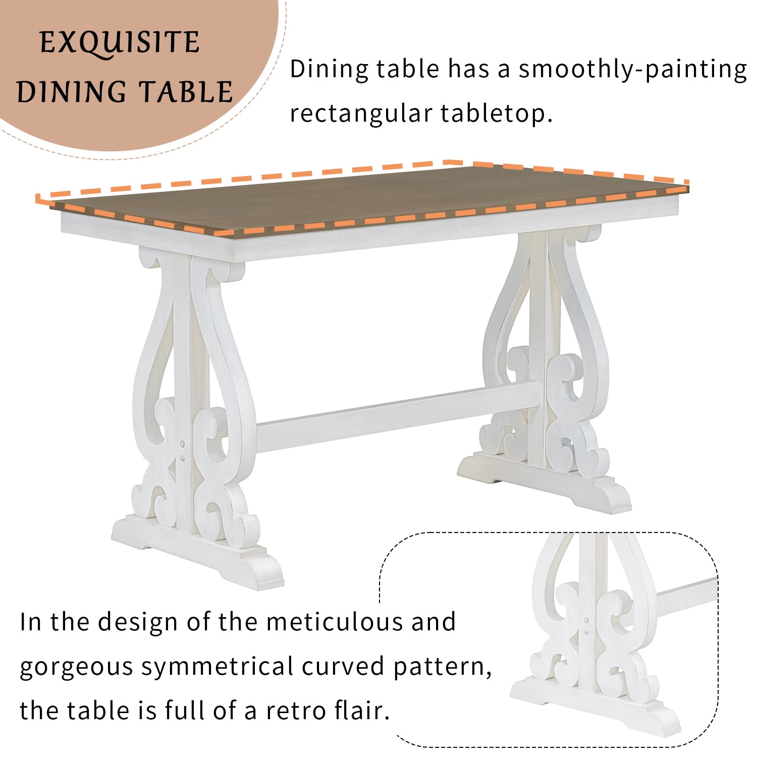 EUROCO 52" 5PCS Retro Dining Set, Dining Table Set for 4 with 4 Upholstered Chairs and Solid wood Table Leg,Rectangular Kitchen Table set for 4