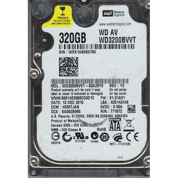 WD3200BVVT-63A26Y0, DCM HEMTJAN, Western Digital 320GB SATA 2.5 Hard Drive