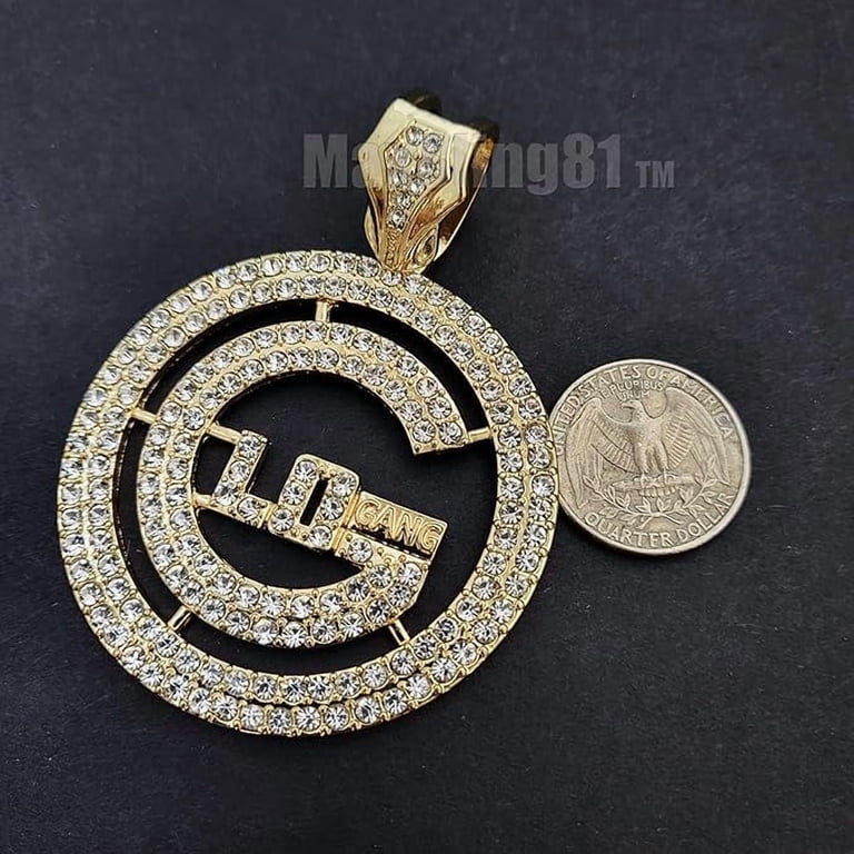 Hip Hop Iced Glo Gang Large Gold Plated Medal Charm Pendant & 10mm