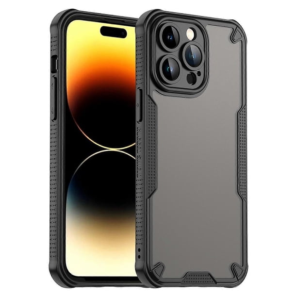 For iPhone 14 Pro Max Case PC TPU Semi-Transparent Frosted Finish Protective Phone Cover - Black
