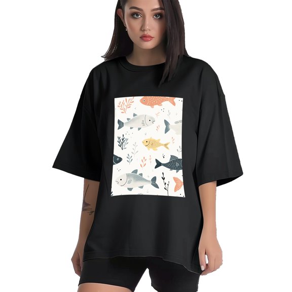 Plus Size Shirt for Women Black Tops for Women Short Sleeves Shirt for Women Fish T Shirt Crewneck Shirt for Women XS