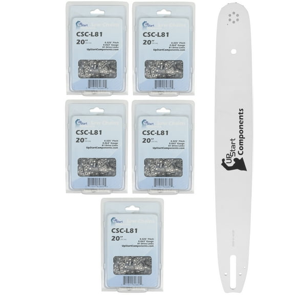 Replacement 20" Multi Rivet and 20" L81 Chain Combo for Stihl 36 Chainsaw (20" Length, .325" Pitch, 0.063" Gauge, 81 Drive Links, 12 Sprocket Nose Tooth) 1 Bar 5 Chains