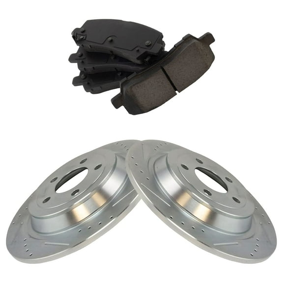 TRQ Rear Performance Brake Pad & Rotor Kit Brake Pads Brake Rotors Set Ceramic Fits Select 2015-2022 Ford Mustang